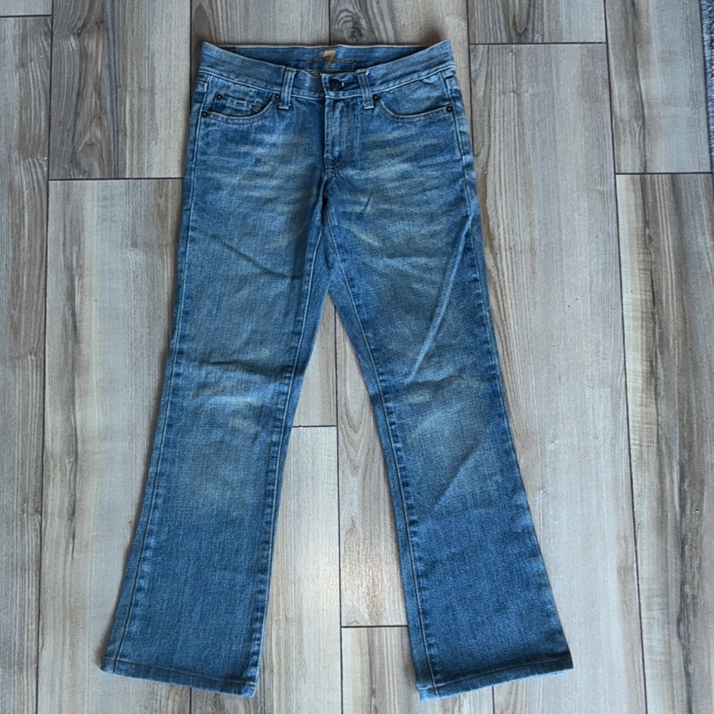 7 for all mankind low rise ankle bootcut distressed jeans